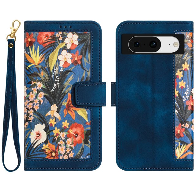 Compatible with Google Pixel 8 Vintage Flower Wallet Case Magnetic Closure Cover with Card Slots