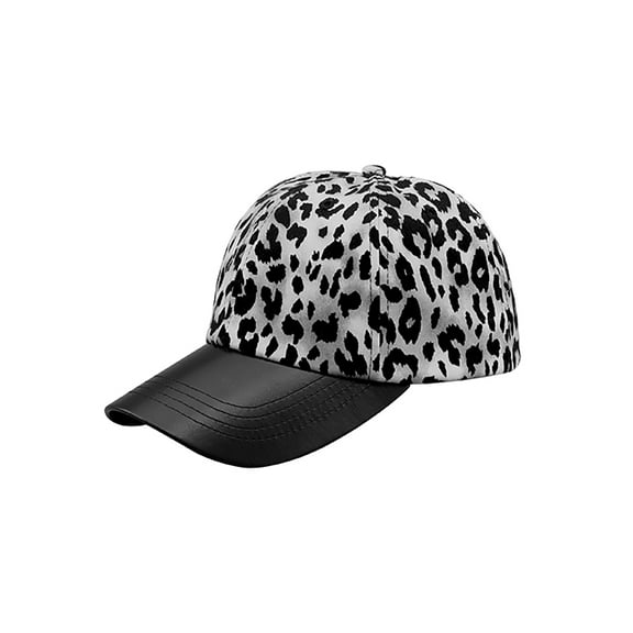 Top Headwear Leopard Print Cap w/ Textured Leather Bill - Silver