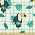 thumbnail image 2 of Ambesonne Tropical Leaf Fabric by the Yard Upholstery, Toucan Exotic Floral, 10 Yards, Pale Teal and Mustard, 2 of 5