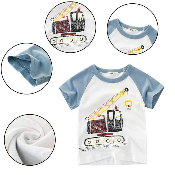KYAIGUO Kids Baby Short Sleeve T-Shirts for Boys,Toddler Tees Summer Crewneck Cotton T-Shirts Little Boys Cartoon Car Cute Soft Shirt Tops for 1-10Y