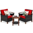 thumbnail image 5 of Patiojoy 3-Piece Patio Rattan Bistro Set Acacia Wood Frame Sofa and Side Table Red, 5 of 6