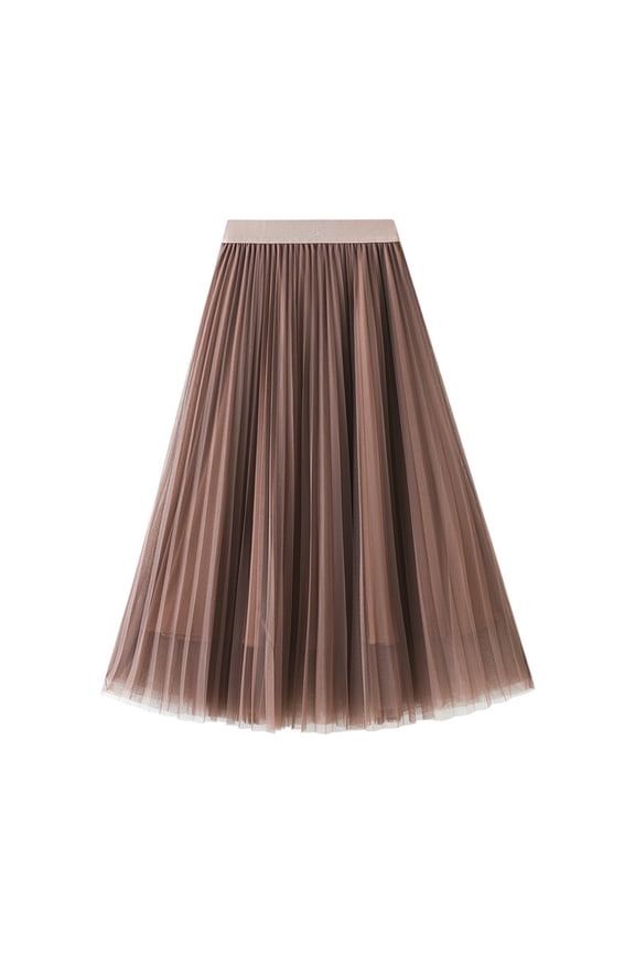 Womens Tulle Skirts Midi Elastic High Waist Pleated Mesh Flowy A-Line Party Long Tutu Skirts