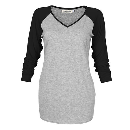 Baseball V-neck T-shirt - Women's Fashion Cotton V-Neck 3/4 Sleeve Baseball T-Shirt Comfortable Shirt