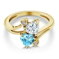 thumbnail image 3 of Gem Stone King 18K Yellow Gold Plated Silver White Moissanite Swiss Blue Topaz and White Lab Grown Diamond Ring for Women (1.78 Cttw, Heart Shape 6MM, Gemstone Birthstone, Size 5), 3 of 6