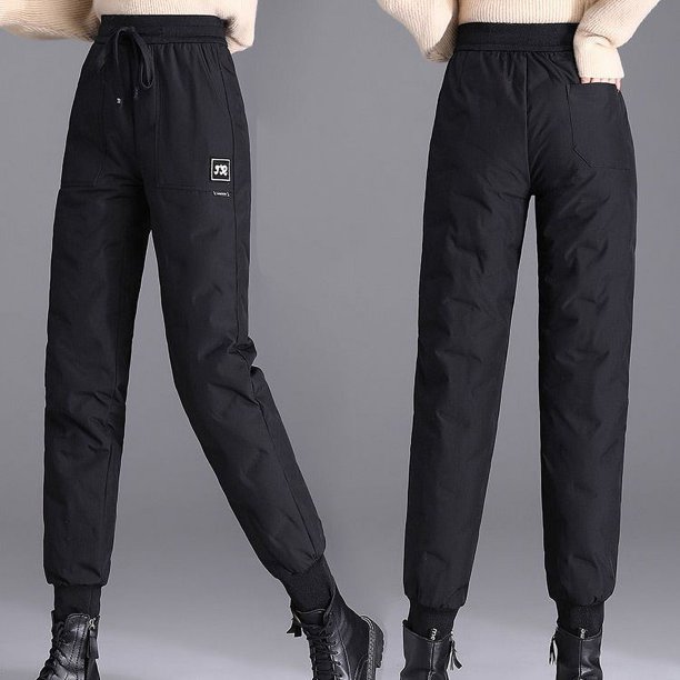 Pantalones de plumón de pato blanco para mujer, ropa exterior de moda, pantalones de algodón con cintura alta, gruesos, cálidos y resistentes al frío, con tobillos atados