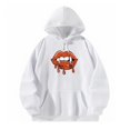 thumbnail image 1 of Sudadera con capucha blanca para mujer, con estampado de boca suave y cómoda, manga larga. L, 1 of 9