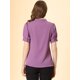 thumbnail image 5 of Tops de blusa de trabajo con cuello redondo y mangas cortas con tapeta de medio botón con volantes para mujer Púrpura L, 5 of 6