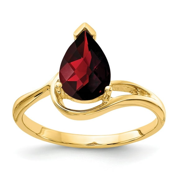 Solid 14k Yellow Gold 9x6mm Pear Garnet January Red Gemstone Checker Engagement Ring Size 8.5
