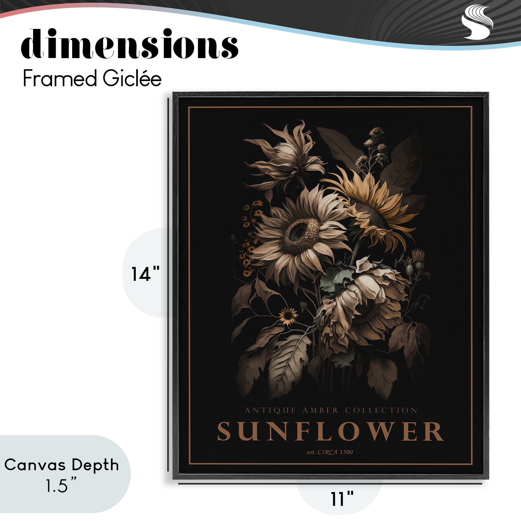 Stupell Industries Antique Sunflower Bushel Black Framed Giclee Art, design by Christopher Giampietro