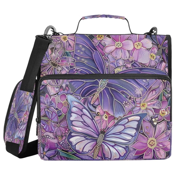 YAZAOO Zipper Binder trapper keeper Documents Organized Design Purple Butterfly Garden Printed