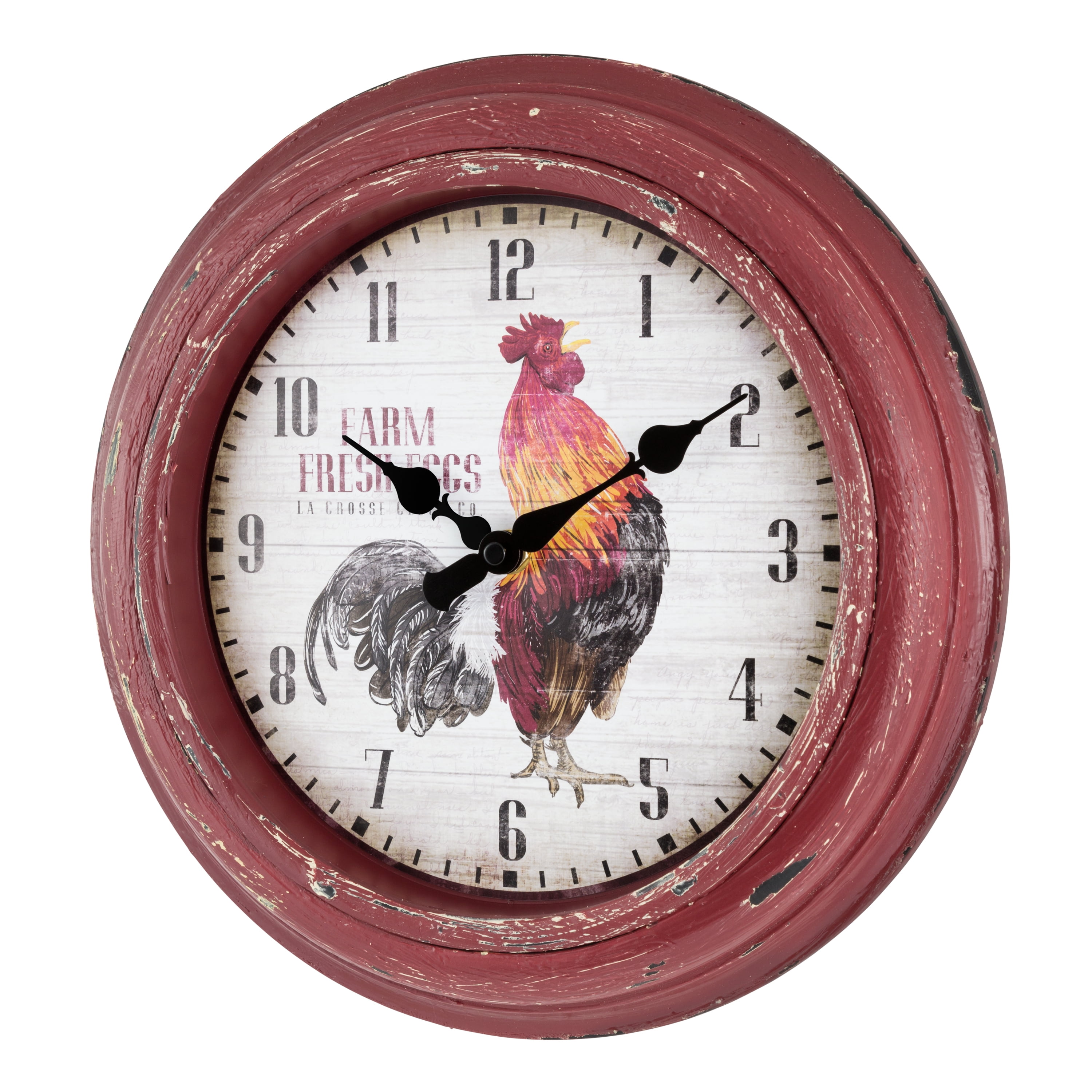 La Crosse Clock 12-Inch Red Rooster Distressed Quartz Analog Wall Clock, 404-3630