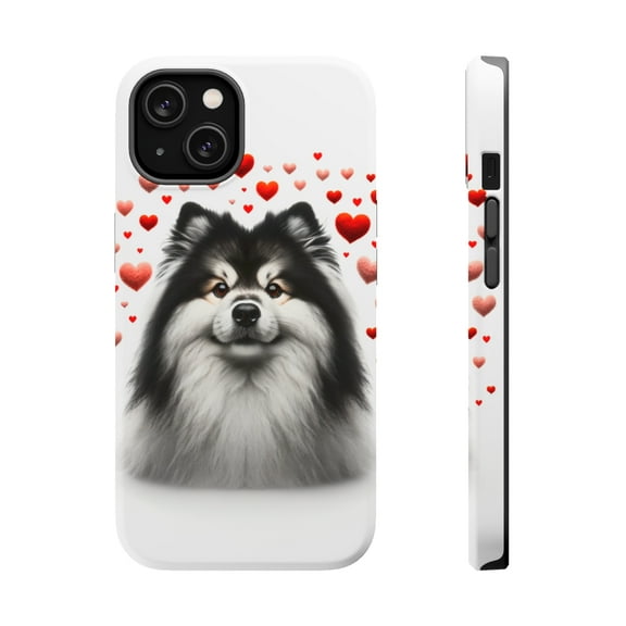 DistinctInk Tough Case for Apple iPhone 13 MINI (5.4" Screen), Compatible with MagSafe Charging - Valentine's Day Finnish Lapphund