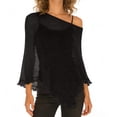 thumbnail image 2 of Feancey Women Sheer Poncho Top Knit Crochet See Through Shawl Ruffle Long Sleeve Irregular Hem Shrugs Lightweight Beach Cover Up Tops Black Free Size, 2 of 7
