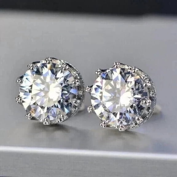 2Ct Round Cut Lab Created Diamond Push Back Solitaire Stud Earrings 14K White Gold Plated