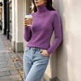 thumbnail image 5 of Kaemgyyd Women's Turtleneck Sweaters Fall Fitted Long Sleeve Basic Tops Fashion Knitted Layering Outfit（Purple,X-Large）, 5 of 7