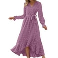 thumbnail image 1 of Vestido largo boho con cuello en V y manga larga para mujer - Aterciopelado con abertura, poliéster, vestido de cóctel para bodas y fiestas, 1 of 4
