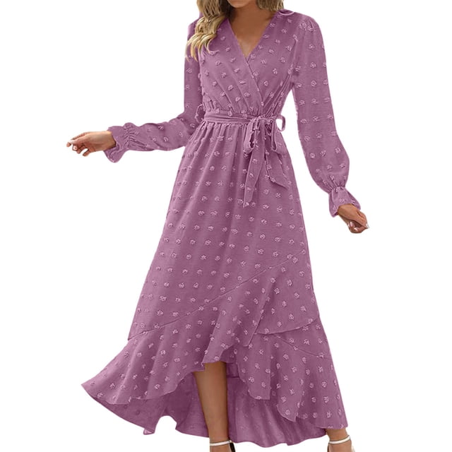 Vestido largo boho con cuello en V y manga larga para mujer - Aterciopelado con abertura, poliéster, vestido de cóctel para bodas y fiestas
