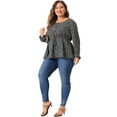 thumbnail image 3 of Unique Bargains Women's Plus Size Floral Long Sleeves Belt Tie Ruffle Peplum Top Blouses 3X Purple, 3 of 5