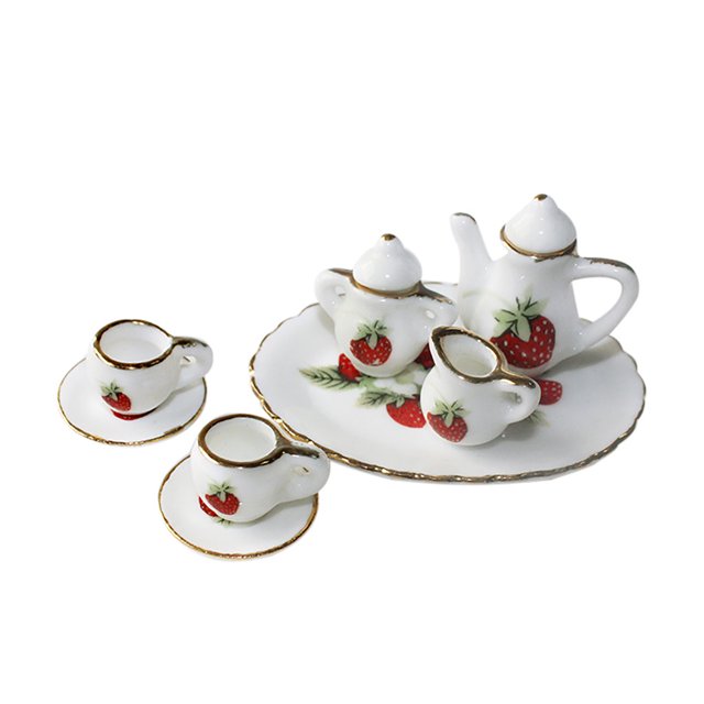 1:12 Scale Miniature Ceramic Tea Set Dollhouse Furniture Accessory Tiny Porcelain Cup Pottery Collection For Doll House Decor - 1.97 Inch