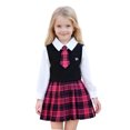 thumbnail image 2 of MKOSPLRT School Uniform Outfits for Girl Two Piece Sets 4-8Y Long Sleeve Knit Sweater Tops Palid Pleated Mini Skirts for Litttle Girl, 2 of 9