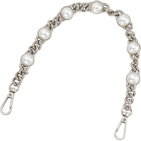Pearl Purse Replacement Chain 14.1 Inch Large Pearl Bead Short Bag Handle Strap Bag Charms Crossbody Decoration Chain for Satchel Clutch Shoulder Hobo Bag Dumpling Pouch Platinum