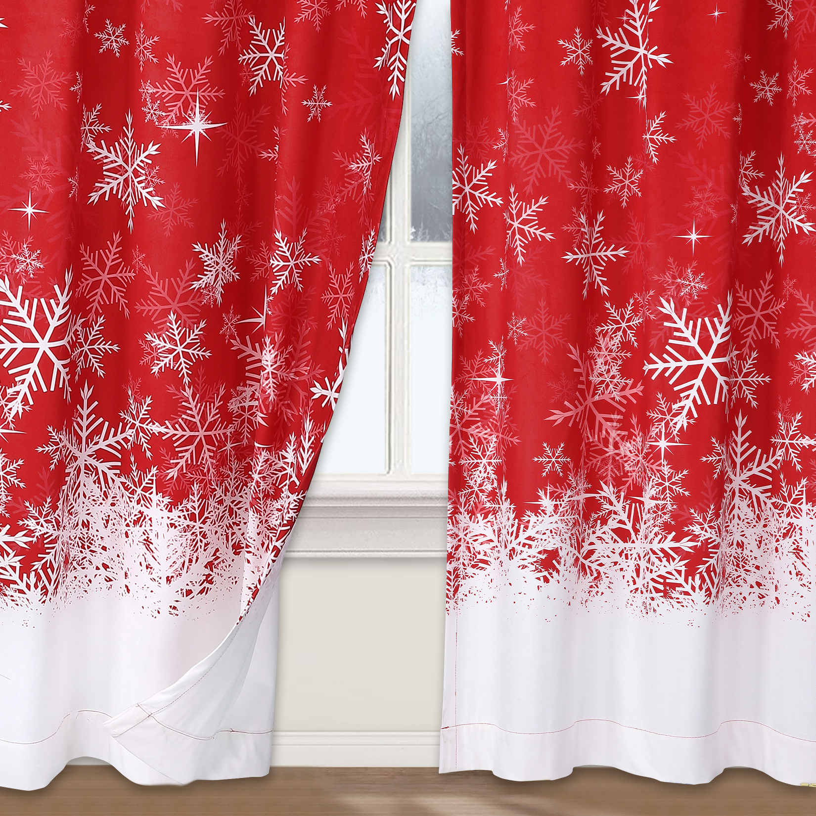 2 Panels Christmas Snowflake Curtains Red Study Room Kitchen - Temu