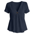 thumbnail image 6 of hoksml Women's V-Neck Short Sleeve Peplum Blouse, Cotton Linen Casual Tunic Top with Button Detail, 6 of 6