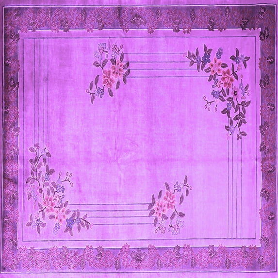 Ahgly Company Indoor Square Oriental Purple Asian Inspired Area Rugs, 7' Square