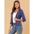 thumbnail image 4 of Blazer De Solapa Con Muescas Y Mangas 3/4 A Rayas Para Mujer Azul profundo L, 4 of 6