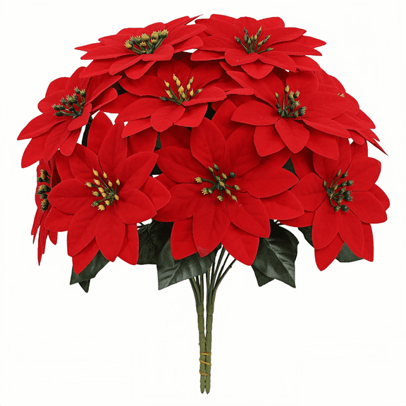 8 Pack Artificial Flowers, Fake Red Poinsettia Flowers Bouquet for Indoor Outdoor Home Xmas Tree Table Garden Christmas Decor