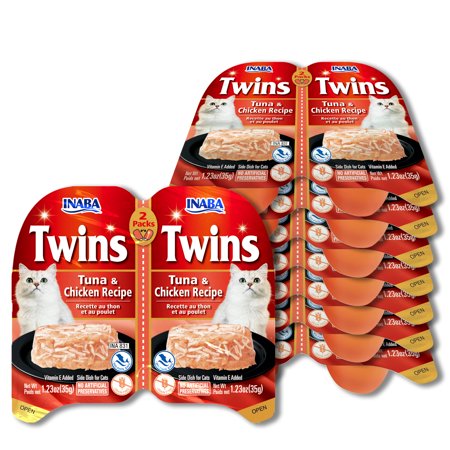 INABA Twins for Cats  Chicken/Gelée Topper Cups  1.23 oz/srv  16 srvs  Tuna & Chicken