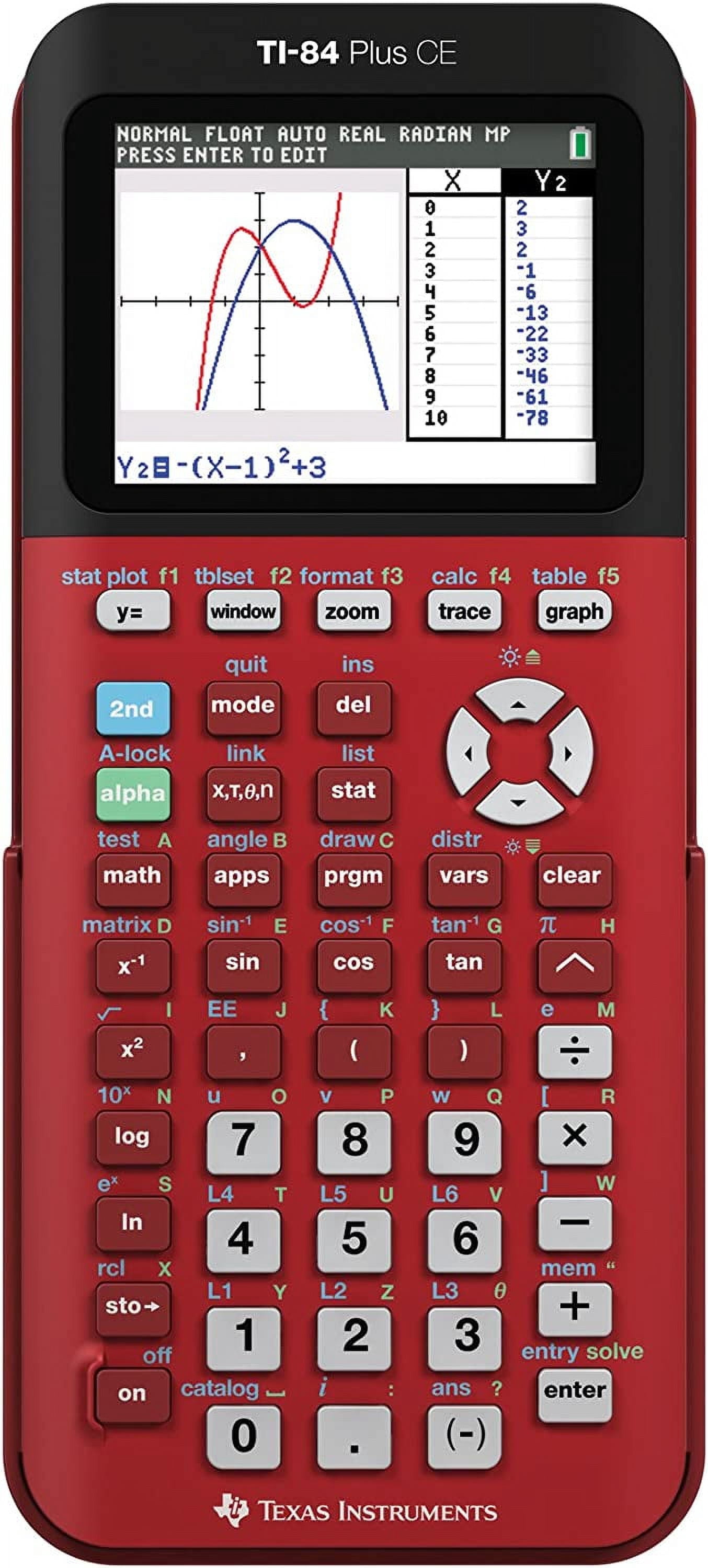 Pre-Owned Texas Instruments TI-84 Plus CE Graphing Calculator, Radical Red, Rechargeable, High School and College
