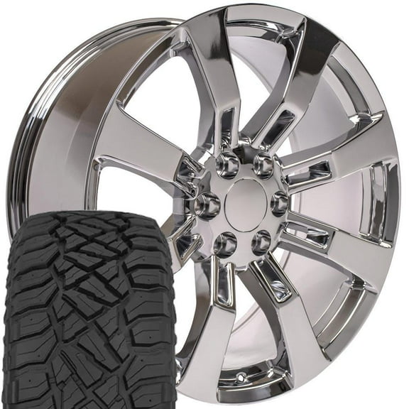 OE Wheels CA82 22 Inch Rims and Tires Fit Escalade Style 6x139.7 22x9 Chrome - Hollander 5409 - TerraMax RT 285/45-22 (Set of 4)