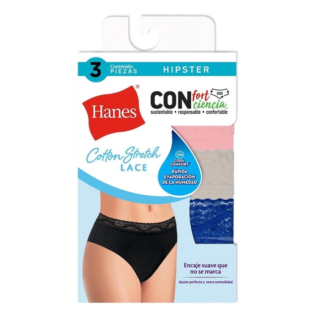 Pantaleta Hanes Panties para Niña, Multicolor Corte Hipster Secado Rápido 3 Piezas Talla 8