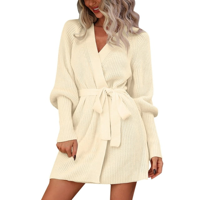 Manteau d'Automne Hiver pour Femmes Cardigan Mi-Long Ouvert Manteau à Manches Longues Tricoté Col Rond Trench Coat Couleur Unie Mode Manteau Extérieur