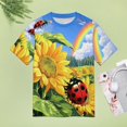 thumbnail image 4 of Ladybug Sunflower Rainbow Womens Tops Women's Fashion Casual Short Sleeve Flower Print Round Neck Pullover Top Blouse, 4 of 6