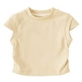 thumbnail image 4 of Karoyedx Tops for Girls Ruffle Sleeve Shirts Summer Crewneck Eyelet Tee Tops Casual Cute Blouse Beige Size,7-8 Years, 4 of 5