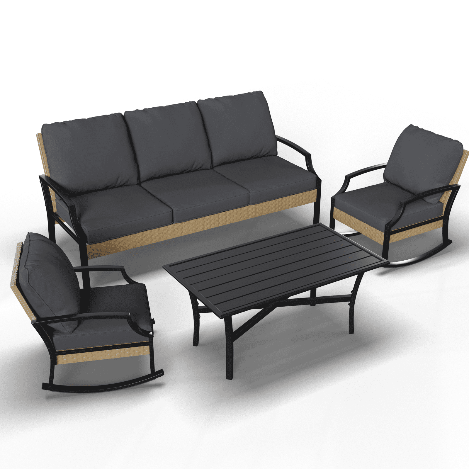 AECOJOY Metal Outdoor Patio Furniture Sets On Sale,Wicker Rattan Patio Conversation Sets For Porch,Garden and Backyard,Dark Grey