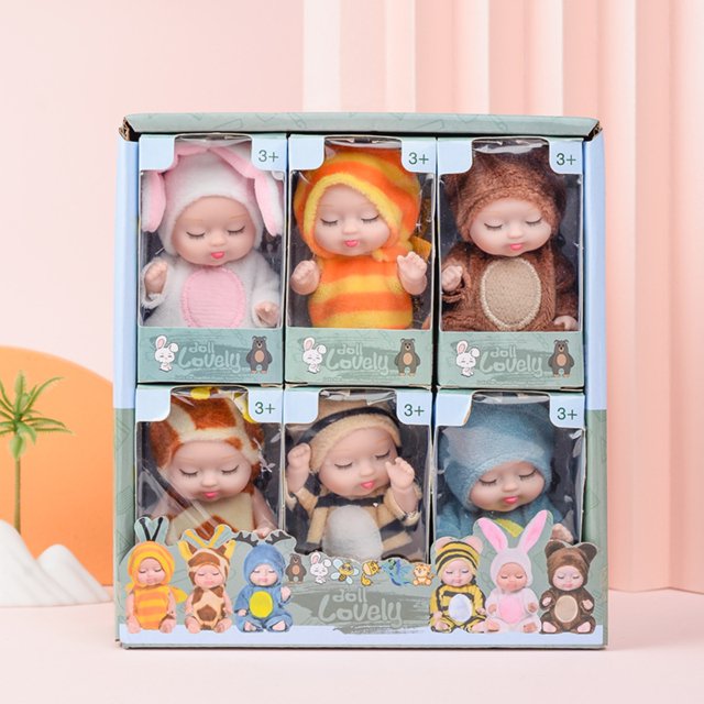 6 muñecas bebé en miniatura de 10 cm, hechas de PVC lavable, realistas, con ropa y gorro, y un biberón.