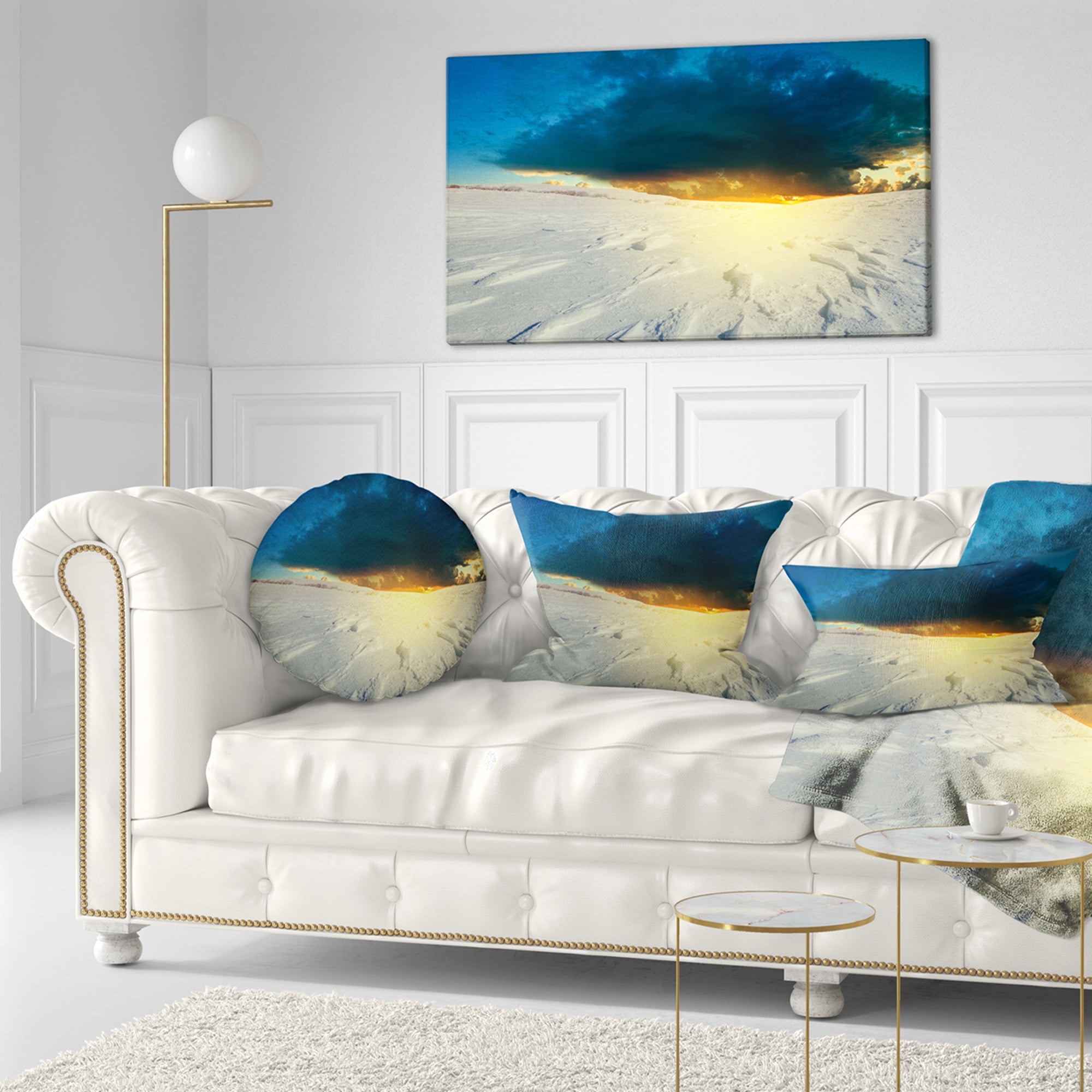 Designart Sunset over Snowbound Prairie - Seashore Throw Pillow - 12x20