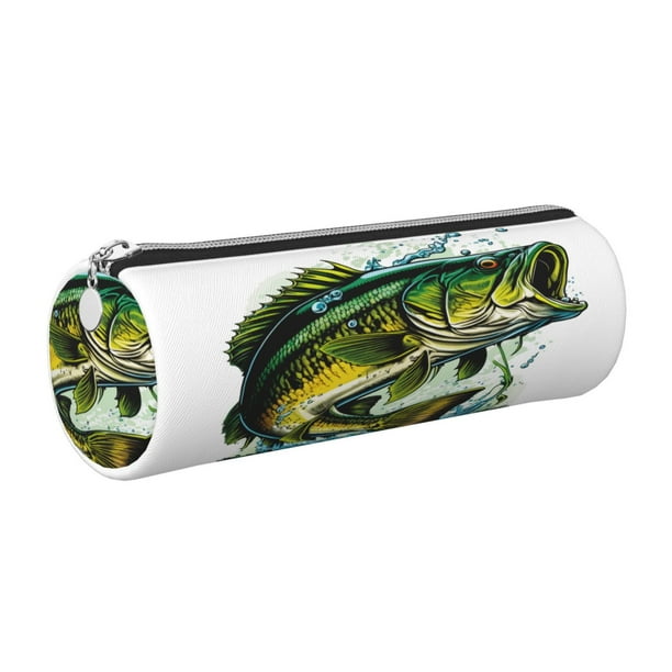 Disketp Big bass fish Estuche Organizador de Lápices de Cuero, Estuche de Oficina con Cremallera para Bolígrafo y Lápiz