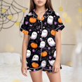 thumbnail image 2 of takafot Kids Pajamas Girls Pumpkin Pajama Set Ghost Pjs Jammies Short Sleeve Button Down Lounge Sleepwear Halloween Pajamas Kids Girls (Yellow,6-7 Years), 2 of 5