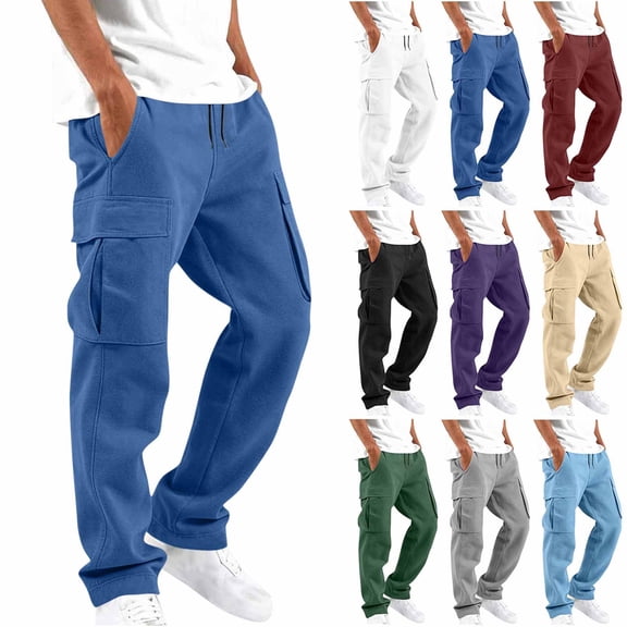Men's Sweatpants Cargo Pants Relaxed Fit Sport Pants Straight Sweatpants Drawstring Outdoor Trousers with Pockets