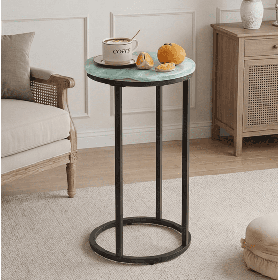 Multipurpose C-Shaped Round End Table, Wood & Metal Construction Side Table, Ideal for Sofa, Bedside, Bedroom & Living Room