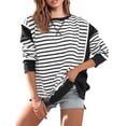 thumbnail image 2 of Npasoilc Sweatshirts for Women Fall Winter Trendy Long Sleeve Round Neck Side Slit Comfort Pullover Blouse Tops Striped Color Block Casual Loose Hoodless Hoodies, 2 of 8