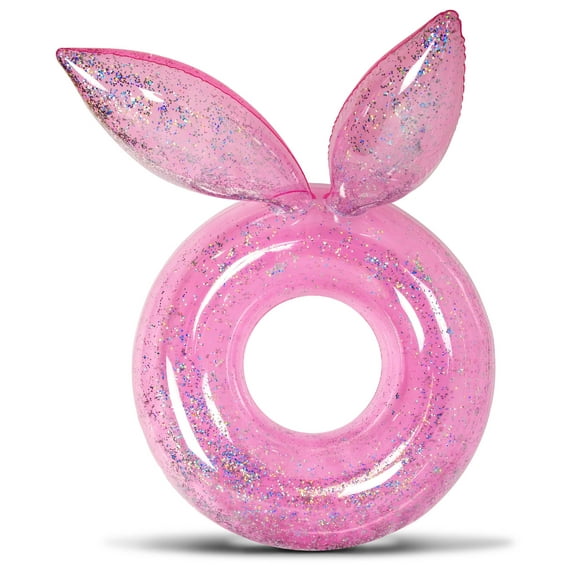 POZA Inflatable Bunny Pool Float Ring - Sparkly Confetti Pink Round Pool Float, Inflatable Swimming Tube Pool Ring Float for Kids and Adults, Heavy Duty Pool Tube for Beach, River, or Lake - 36 Inches