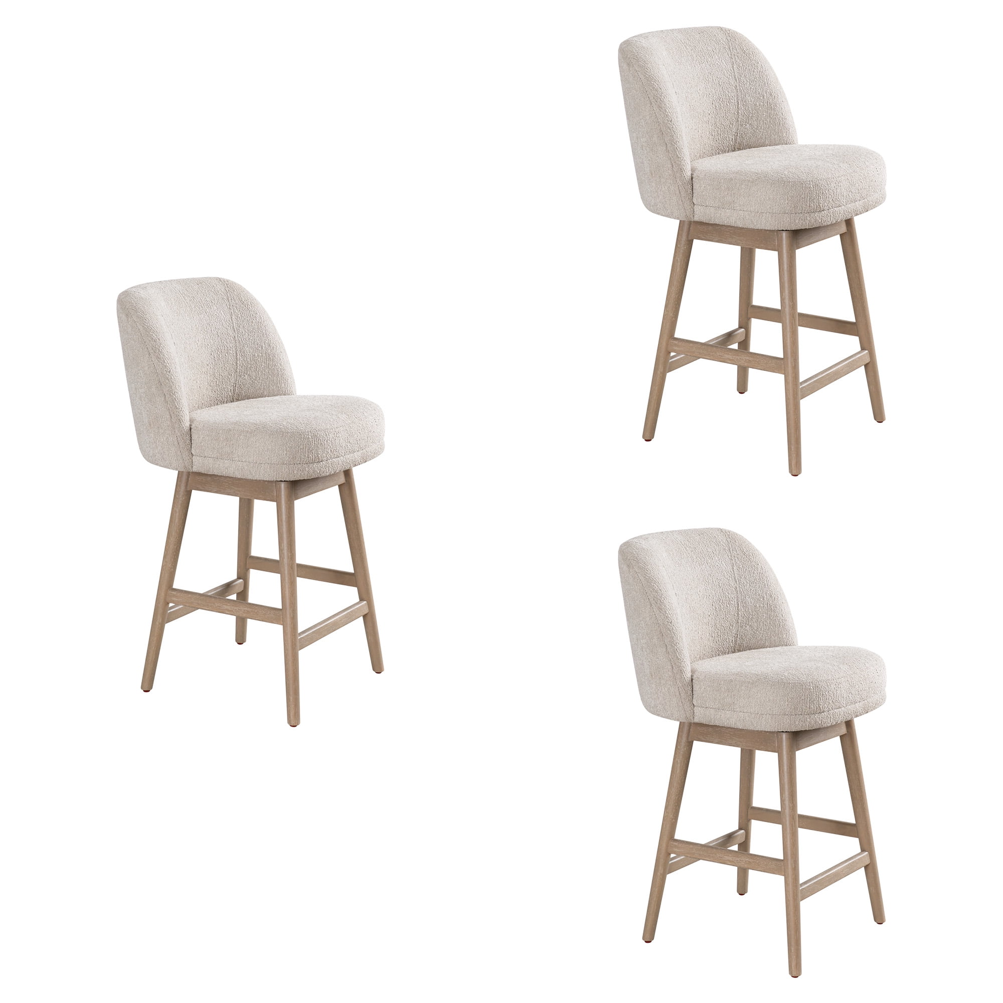 Sadie Solid Wood Upholstered 26" Counter Height Swivel Barstool with Ancient Stone Fabric Seat - Set of 3