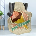 thumbnail image 4 of Ice Cream Soft Flannel Fleece Throw Blanket, Vintage Ice Cream Pattern in Funky Tones with Retro Style Effects Illustration, Cozy Plush for Indoor and Outdoor Use, 60" x 80", Multicolor, by Ambesonne, 4 of 5