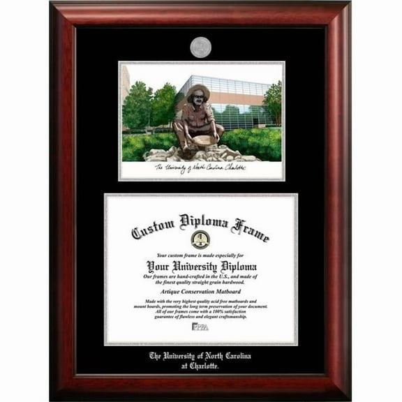 Campus Images NC993LSED-1411 14 x 11 in. University of North Carolina Charlotte Silver Embossed Diploma Frame with Lithograph