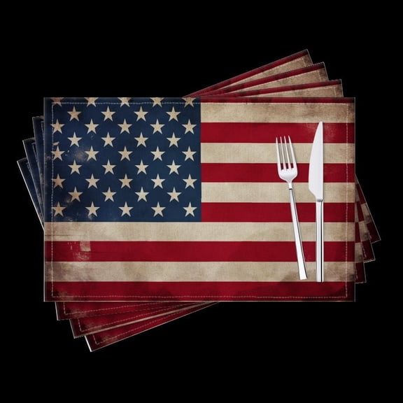 BaHomeck placemats Set of 4 Vintage American Flag Cotton Linen rectangle Placemats for Kitchen Dining Table Indoor,Outdoor,18*12inch
